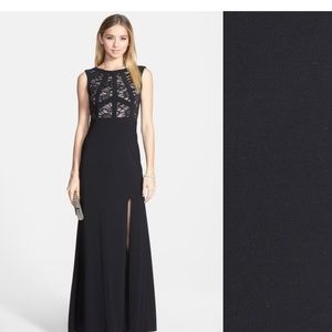 Navy, floor length dress